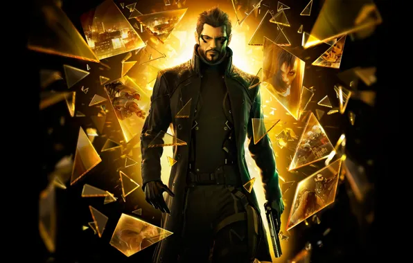 Picture Deus Ex: Human Revolution, image on the glass, pieces of glass