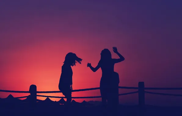 Picture girls, sunset, silhouettes