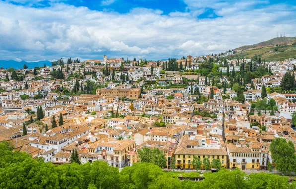 Clouds, Home, The city, Landscape, Spain, Andalusia, Granada