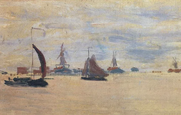 Wallpaper sail, seascape, View of the Voorzaan, boat, picture, Claude Monet
