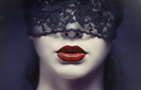 Girl, face, lipstick, lips, headband, lace