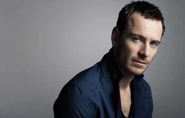 Actor, male, grey background, producer, Michael Fassbender, Michael Fassbender