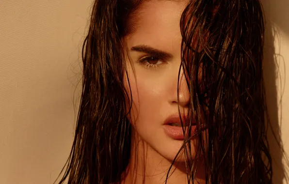 Look, close-up, model, portrait, makeup, hairstyle, brown hair, bare shoulders