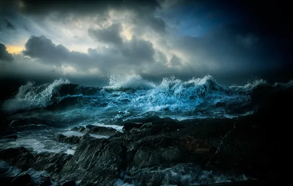 Sea, wave, landscape, rocks