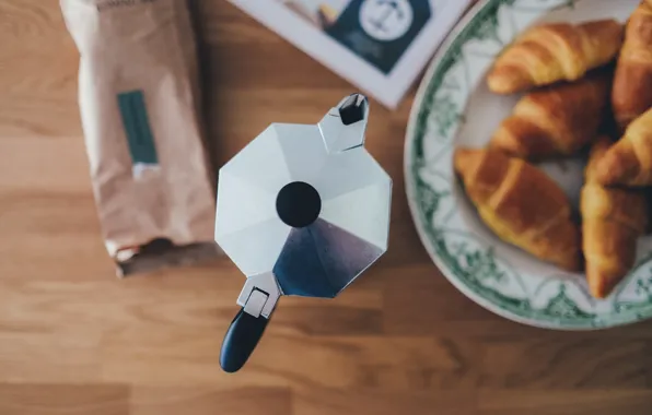 Picture Breakfast, kettle, croissants