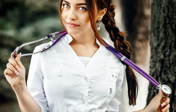 Girl, nature, tree, Dr., braids, in white, Bathrobe, the doctor