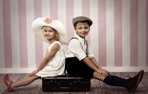 Children, Two, Suitcase