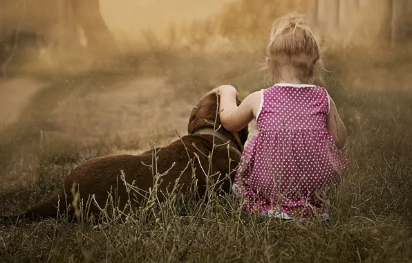 Picture childhood, mood, child, dog, girl, friends