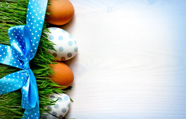 Picture grass, background, holiday, eggs, Easter, tape, bow, Easter
