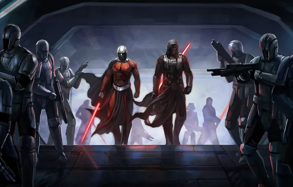Picture ship, Star Wars, soldiers, swords, Darth Malak, Knights Of The Old Republic, Dart Revan