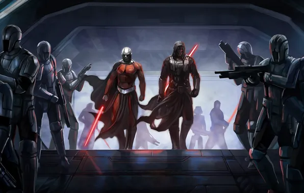 Ship, Star Wars, soldiers, swords, Darth Malak, Knights Of The Old Republic, Dart Revan