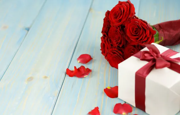 Flowers, gift, roses, bouquet, petals, red, red, love