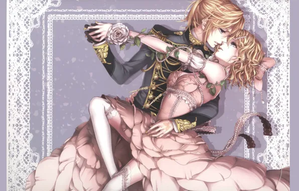Rose, dance, stockings, dress, corset, vocaloid, Kagamine Rin, lace