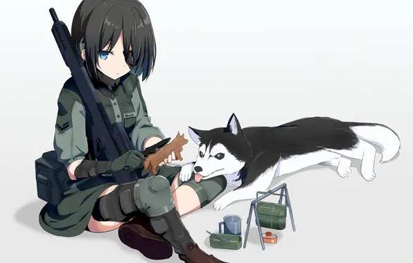 Picture dog, girl, cyborg