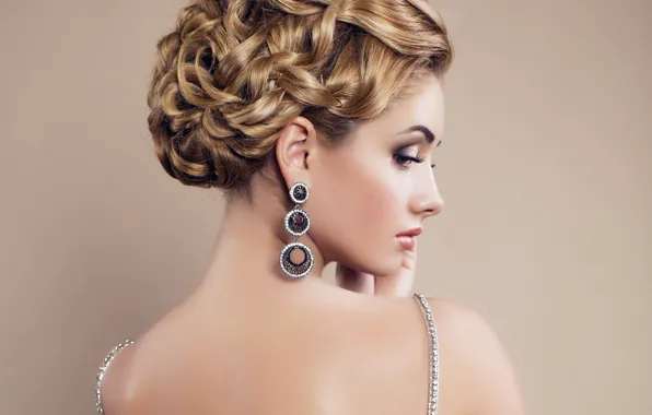 Picture girl, portrait, earrings, hairstyle, blonde