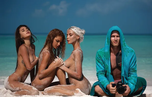 Sand, sea, beach, the sun, girls, horizon, jacket, the camera