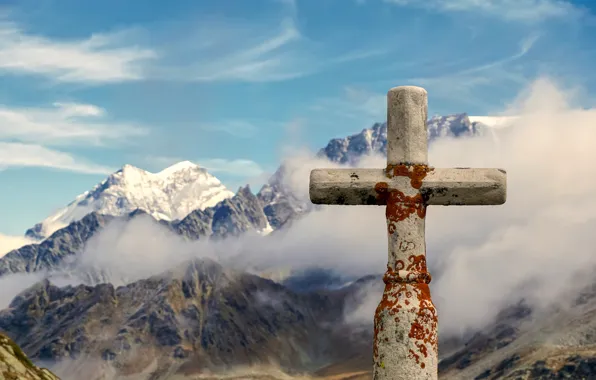 Picture mountains, cross, Switzerland, Alps