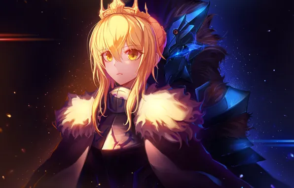Picture girls, anime, crown, saber, fate, fate/grand order, artoria pendragon, inho song