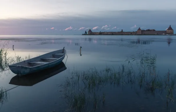 Landscape, lake, river, boat, Bay, morning, fortress, Neva