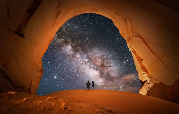 Sand, the sky, stars, night, stones, people, desert, woman