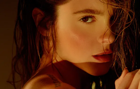 Look, close-up, face, model, hand, portrait, makeup, tattoo