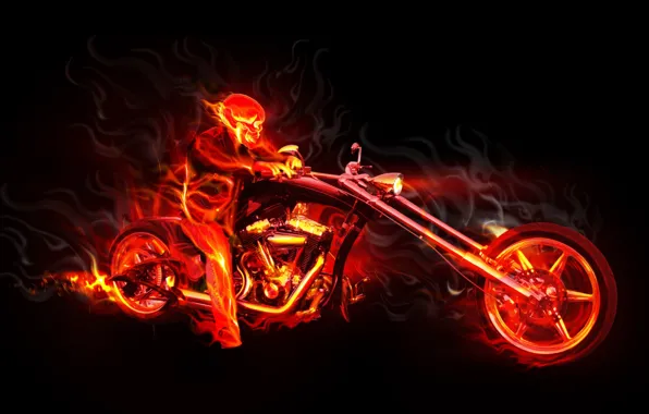 Flame, skull, Motorcycle