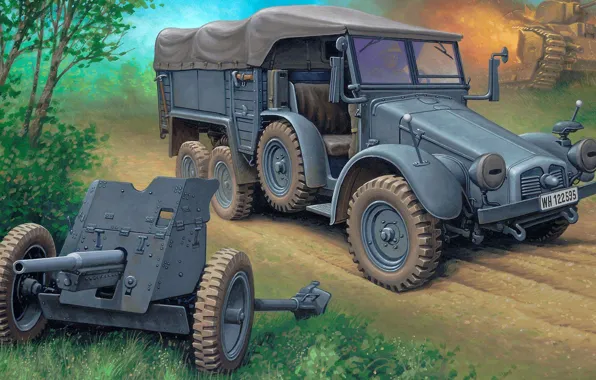 Picture figure, Car.69, Krupp Protze, Gun: 3, 7cm Pak