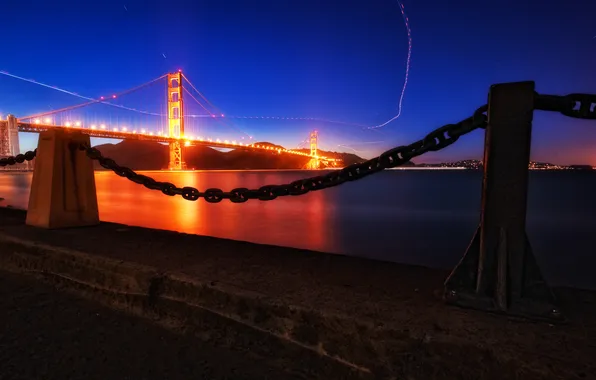 Picture night, bridge, lights, Golden Gate Bridge