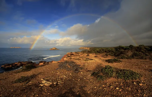 Picture sea, beach, rainbow