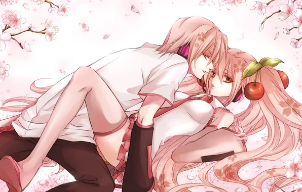 Cherry, Sakura, vocaloid, two, Vocaloid, pink hair