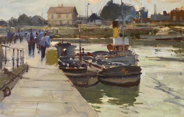 Picture landscape, picture, Edward Seago, Boats along the Waterfront