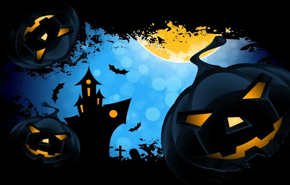 The sky, house, the moon, pumpkin, Halloween, pumpkin, Halloween