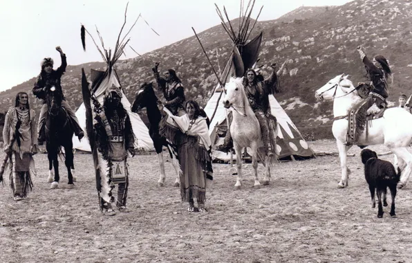 Picture black and white, Indian, wigwam, Tipi, Lakota