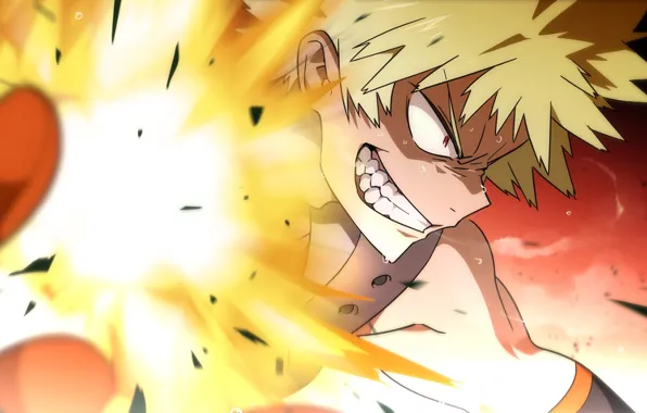 The explosion, fire, anime, art, Boku no Hero Academy, My hero Academy, Bakuga Katsuki