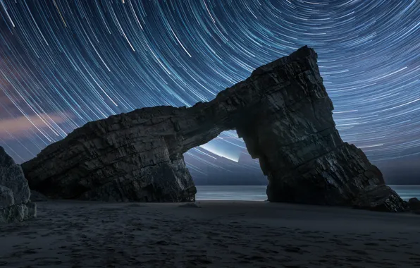 Sand, sea, beach, the sky, stars, light, circles, night