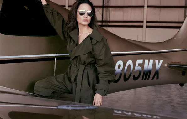 Girl, style, actress, brunette, Angelina Jolie, Angelina Jolie, glasses, hangar