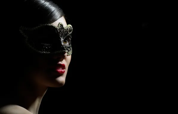 Picture look, girl, mask, mystery, twilight
