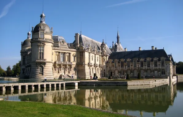 Picture water, bridge, lake, France, Castle, Palace, France, Chateau de Chantilly