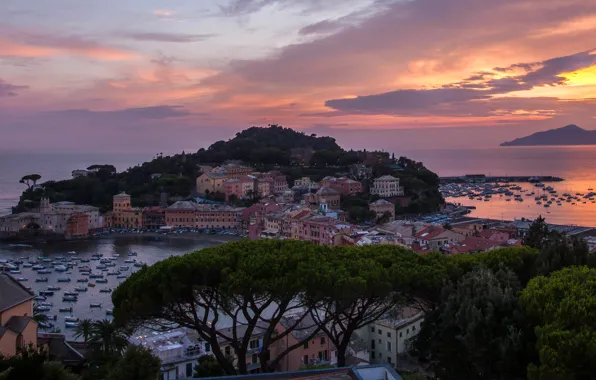 Picture sea, sunset, coast, building, Italy, panorama, Bay, Italy
