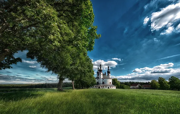 Picture the sky, trees, blue, Church, temple