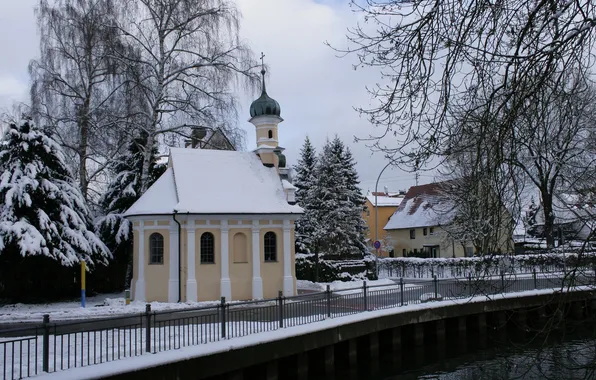 Winter, river, Church