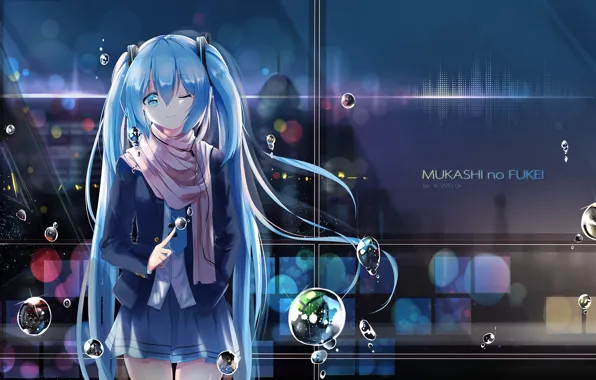 Picture girl, bubbles, hatsune miku, anime, art, k.School of Health.e+