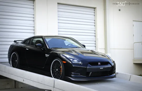 Black, Nissan, GT-R, black, Nissan, the front part, 360 three sixty forged