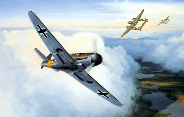 Picture ART, painting, aviation, WW2, bf 109, WAR