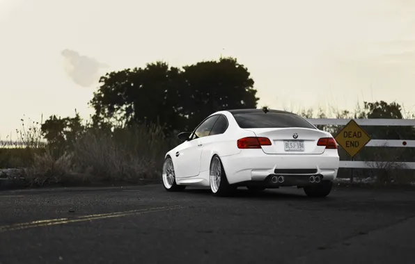 Road, white, bmw, BMW, white, stalled, back, e92