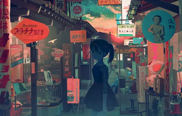 Street, girl, signs