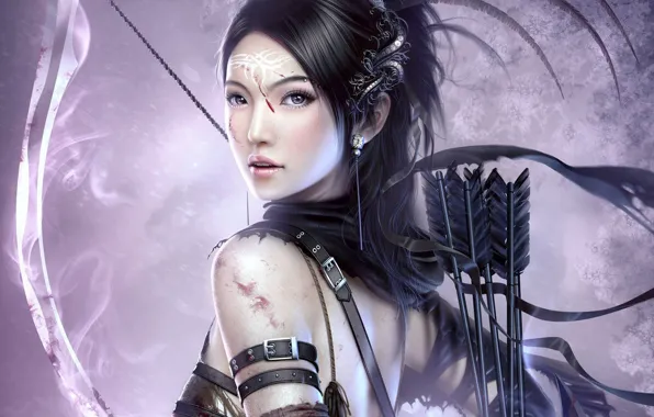 Picture girl, fantasy, warrior, bow, art, arrows