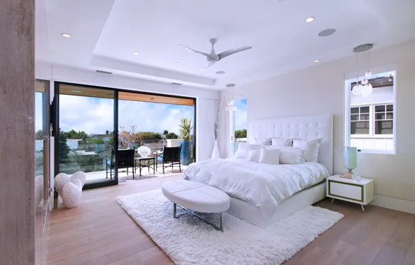 Picture design, carpet, bed, Villa, pillow, bedroom, balcony, white