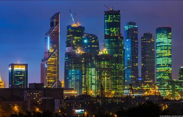 Night, Sunset, Moscow, Moscow-City, Federation, OKO, Tower 2000, Eurasia