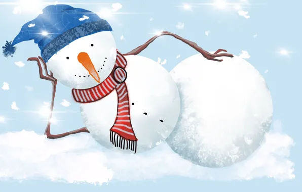 Winter, snow, smile, holiday, graphics, carrot, scarf, Christmas